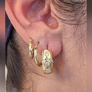 Gorgeous  Solid 14K Gold and Diamond Omega  Earrings